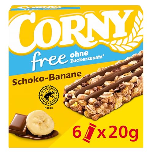 Müsliriegel Corny Free Schoko-Banane | Ohne Zuckerzusatz | 69 kcal | 6 x 20 g