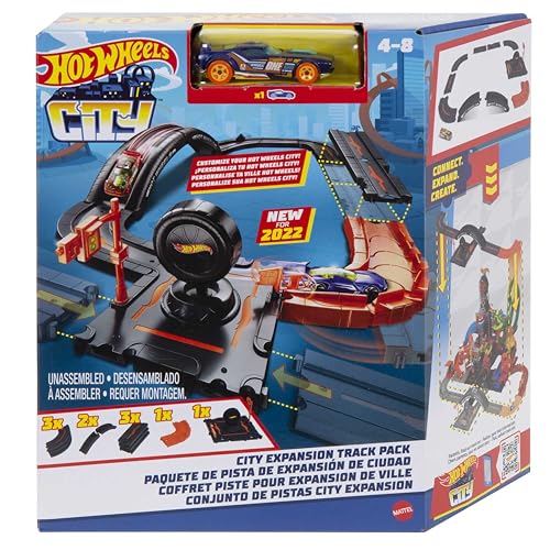 HOT WHEELS City - Erweiterungs-Streckenset inklusive 10 Komponente für individuelle Gestaltung und Action-Auto, Kinder ab 4 Jahre, HDN95