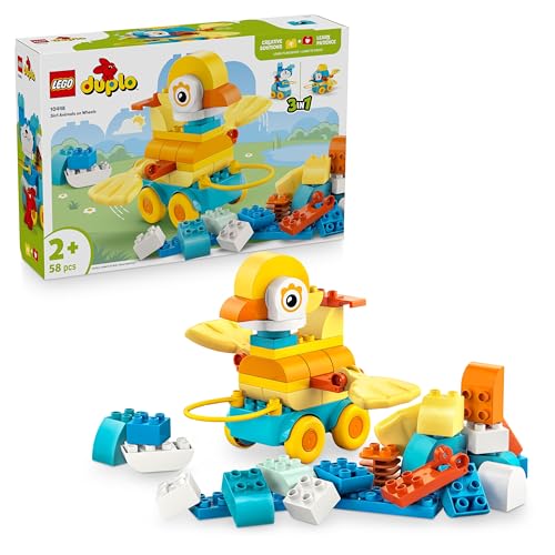 LEGO DUPLO Town Tiere auf Rädern 3-in-1-Set - Montessori Spielzeug zum Bauen von Ente, Fisch oder Hund mit Rädern und Ziehgriff - Geschenk für Mädchen und Jungen ab 2 Jahren - 10448