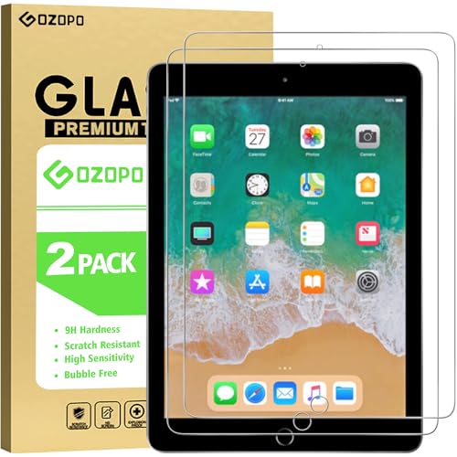 GOZOPO Panzer Schutz Glas für iPad 9,7 Zoll (2018/2017 Modell, 6./5.Generation)/ iPad Air 2/ iPad Pro 9,7 Zoll, Schutzfolie HD Klar