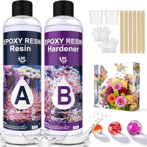 Epoxidharz mit Härter 474ml / 16oz, Epoxidharz Set Anfänger - 1: 1 Verhältnis Premium Harz Kristallklares Gießharz für Holz, Kunst, Aquarium, Handwerk, Schmuckherstellung, Flusstische Harz (474ML)