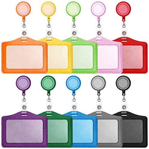 10 St¨¹ck Ausweish¨¹lle Kartenhalter mit Ausweisjojo, Bunt Ausweishalter mit Ausziehbar Jojo, PU-Leder Ausweish¨¹lle Kartenh¨¹lle f¨¹r ID Karten, Fahrkarten, B¨¹ro und Schulbedarf