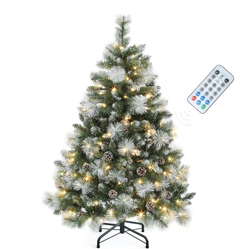YITAHOME 140cm künstlicher Weihnachtsbaum »Scotch Pine« mit Fernbedienung – vorgeleuchteter Baum mit Zapfen, Nadeln und warmweißer/mehrfarbiger LED-Farbwechselbeleuchtung für Wohnzimmer & Büro