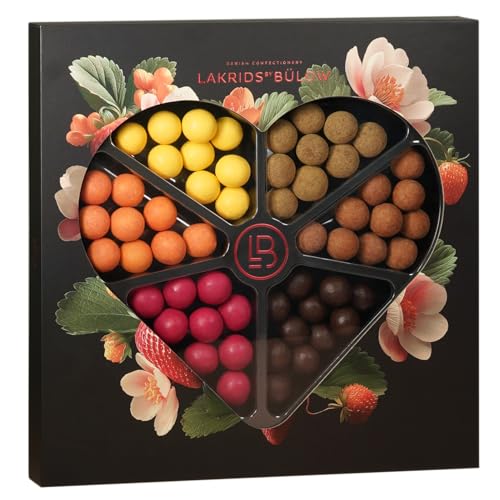 LAKRIDS BY BÜLOW - LOVE SELECTION BOX - 435g - Pralinen-Geschenk mit Dänischen Gourmet Lakritz-Kugeln in edler Herz-Geschenkbox