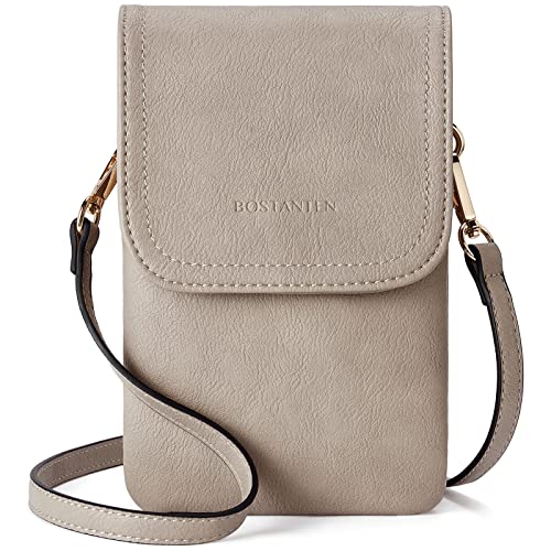 BOSTANTEN Klein Handytasche zum Umhängen, PU Leder Handy Umhängetasche Damen, Handytasche mit Geldbörse zum Umhängen, handtasche damen umhängetasche für Designer Grau