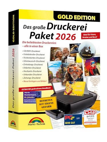 Das große Druckerei Paket 2026 - Einladungen, Glückwunsch Karten, Etiketten, CD-DVD Labels, Visitenkarten für Windows 11, 10, 8.1, 7