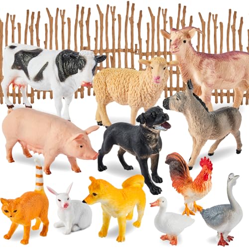 BUYGER Bauernhof Tiere Figuren Spielzeug Set ab 3 + Jahre, Groß und Mini Realistische Tierfiguren mit Zäune für Kinder Jungen Mädchen Lernen, Kuchendekoration, Weihnachten Geschenk