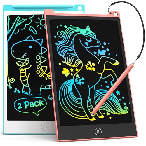 LCD Schreibtafel 2 Pack, 8.5 Zoll Tablet für Kinder und Erwachsene, Löschbarer, Wiederverwendbarer Schreib-Zeichenblock, mit Abschließbar Löschen-Taste (Blau+Rosa)