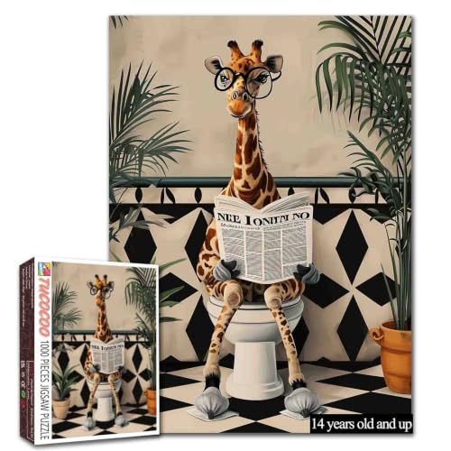 Tucocoo Niedliche Giraffe-Toiletten-Puzzle, 1000 Teile, nordische Badekunst, DIY-Bastelpuzzle für Erwachsene und Heimdekoration, herausforderndes Geschenk