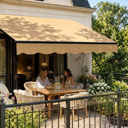 2026 Upgrade 300x200 cm Balkonmarkisen Manuell, einziehbares Markisentuch, UV-beständige & wasserdichte Terrassenmarkise mit Handkurbel & Montagematerial,Falt-Sonnenschutz für Gärten, Balkone und Höfe