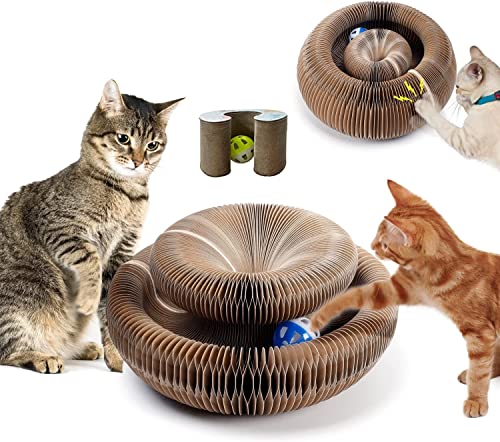 Katzen Kratzbrett,Magic Organ Cat Scratching Board, 2-in-1 Cat Kratzbrett mit Glöckchen, Foldable Convenient Cat Scratcher Durable Recyclable, Cat Scratcher Cardboard House