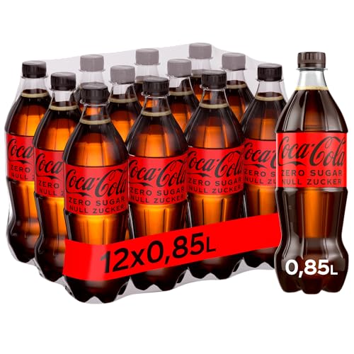 Coca-Cola Zero Sugar - koffeinhaltiges Erfrischungsgetränk mit originalem Coca-Cola-Geschmack - null Zucker und ohne Kalorien - erfrischender Softdrink in Einweg Flaschen (12 x 850 ml)