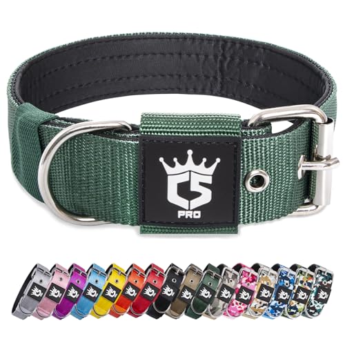 TSPRO Taktisches Hundehalsband, Robustes Halsband für Hunde mit Metallschnallenverschluss, 3,8 cm Breit, Verstellbar und Dick für Mittel bis Großgroße Hunde (Grün M)