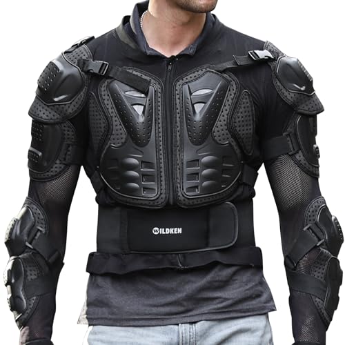 WILDKEN Motorrad Schutz Jacke Pro Motocross ATV MTB Protektorenjacke | Motorrad Rückenprotektor Schutzjacken Brustpanzer Schutzkleidung Protektoren Set Scooter Enduro für Damen Herren Schwarz L