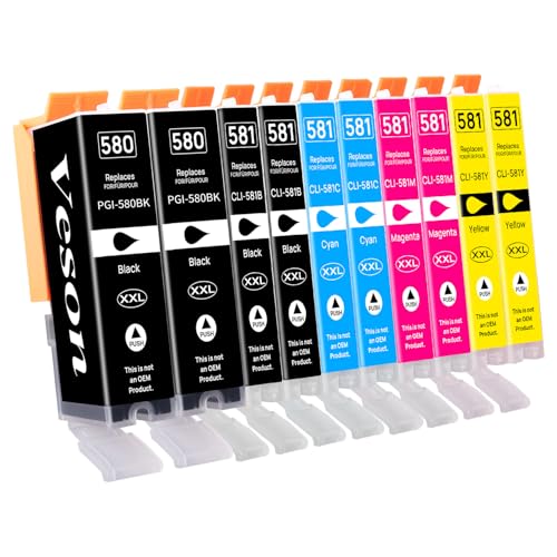 PGI-580 CLI-581XXL Druckerpatronen Kompatibel mit Canon 580 581 XXL Multipack Patronen für Canon Pixma TR8550 TR7550 TR8500 TS6150 TS6350 TS6250 TS6300 TS8251 TS8150 TS6151 TS9550 TS9551, 10er-Pack