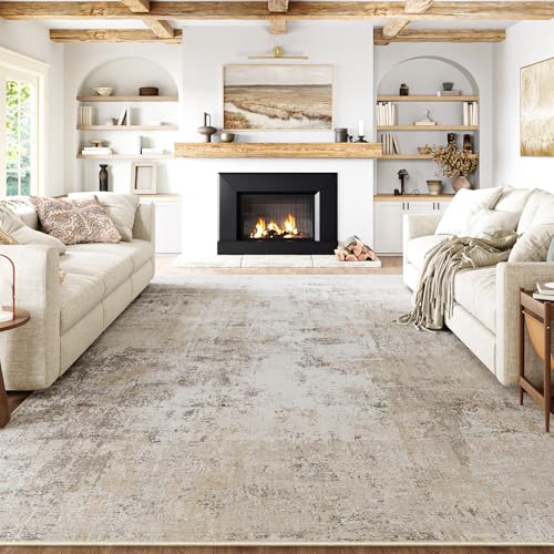 HUGEAR Waschbare Teppiche Gegend Teppich 240 X 300cm Beige Grau Modern Abstrakt Wohnzimmer Schlafzimmer Teppisch Groß rutschfest Kurzflor Weich Rugs for Living Room Carpet for Esszimmer Büro
