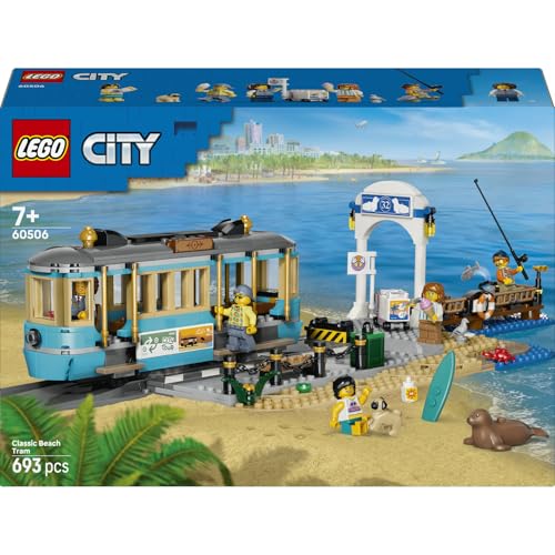 LEGO City Klassische Strandstraßenbahn 60506 | Spielzeug ab 7 Jahren für Jungen, Modellbau mit Schnienenstrecke, 5 Minifiguren & 5 Tierfiguren, Geschenk, 693 Teile