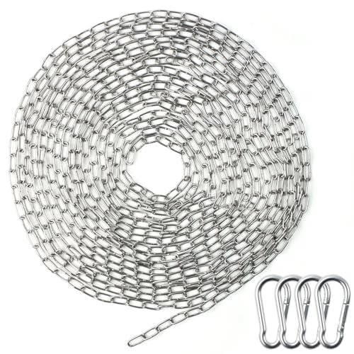 Edelstahlkette Meterware,1,5mm 8m Kette Edelstahl mit 4 Karabiner,Metall Rundstahlkette Korrosions für Hundekette,Stahlkette für Zauntore,Gartentore,Käfigtore für Haustiere