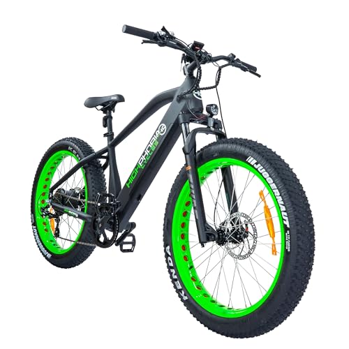 Highphoria E-Bike Elektrofahrrad für Herren/Damen 26 Zoll, 250W 25 km/h Fat Tire E-Mountainbike mit Batterie, Starker Motor, Kettenschaltung, Hydraulische Federgabel Pedelec(Schwarz-Dunkelgrün)