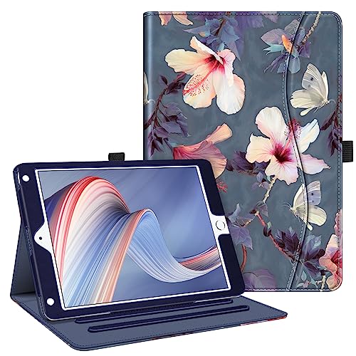 Fintie Hülle für iPad 9.7 Zoll 2018 2017 / iPad Air 2 / iPad Air - [Eckenschutz] Multi-Winkel Betrachtung Folio Stand Schutzhülle Case mit Dokumentschlitze, Auto Sleep/Wake, Blühender Hibiskus