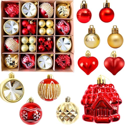 42 Stück Weihnachtskugeln Rot Gold, Weihnachtskugeln Plastik Set, Weihnachtskugelns Kunststoff, Bruchsichere Christbaumkugeln, für Weihnachtsbaum, Feiertage, Party, Heimdekoration
