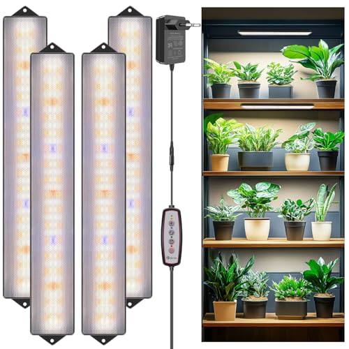 Wolezek Pflanzenlampe LED Vollspektrum, 420 LEDs Grow Light mit Auto Timer 6/12/16H, 4 Stück 35 cm Grow Lampe mit 5 Helligkeit, Wachstumslampe für Pflanzen