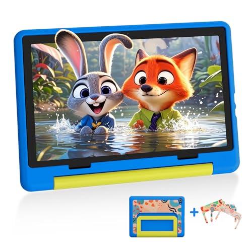 Laptok Kinder Tablet 10 Zoll, Android Tablet für Kinder mit 8 GB RAM+64GB ROM(TF 1TB), Octa Core, Wi-Fi 6G, Widevine L1, 5000mAh, Type-C, Sturzsicherer Schutzhülle Blau