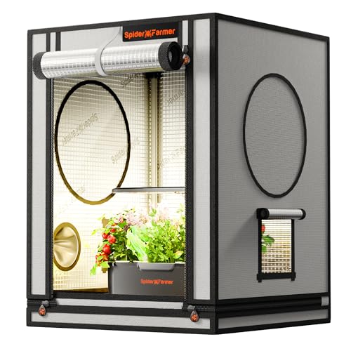 Spider Farmer Kleines Growzelt 60x60x80 cm für Aerogarden, mit Roll-up-Tür, Beobachtungsfenster, abnehmbarem Bodenblech, 2000D Mylar-Gewebe, für SmartG12 Hydroponisches Anzuchtsystem
