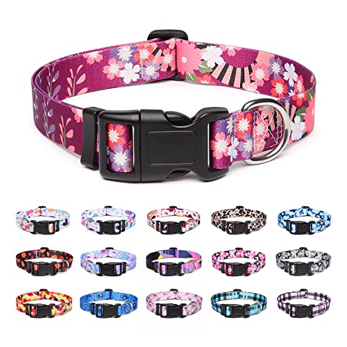 Suredoo Hundehalsband Verstellbares, Weich & Komfort Nylon Hunde Halsband für Kleine Mittlere Große Hunde Welpen Katzen (S, Bunt Blumen)