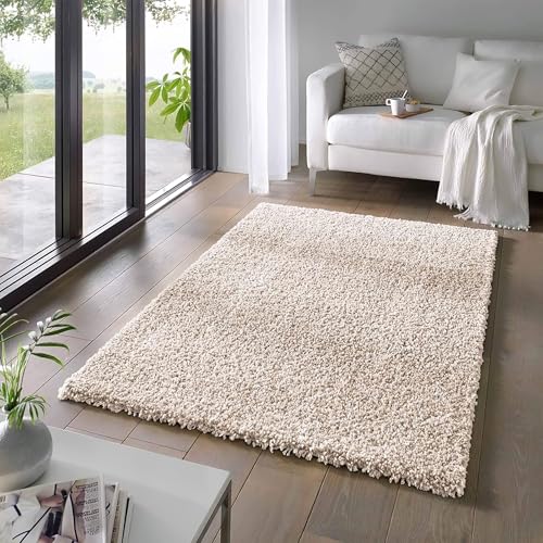 Taracarpet Shaggy Teppich Wohnzimmer Venezia Hochflor Langflor Teppiche modern Creme 160x230 cm