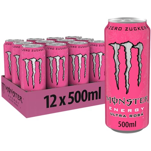 Monster Energy® Ultra Rosá - koffeinhaltiger Energy-Drink mit erfrischend-leichtem Grapefruit-Geschmack - full Flavour, zero Zucker, zero Kalorien - in praktischen Einweg Dosen (12 x 500 ml)