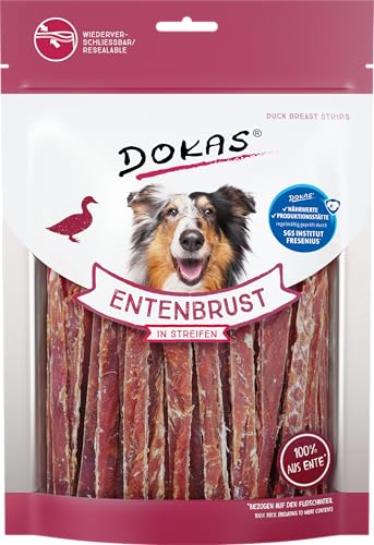 DOKAS Getreidefreier Premium Snack in Streifen für Hunde – Aus Entenbrustfilet, 250 g (8er Pack)