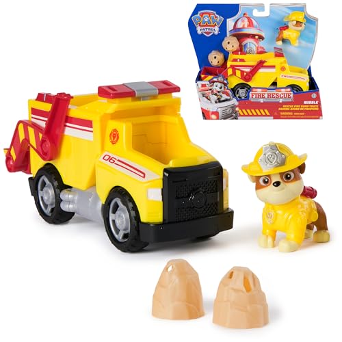 PAW PATROL – Fire Rescue Rubbles Rettungs-Truck mit Schaufel und Rubble Hundefigur, Spielzeug für Kinder ab 3 Jahren