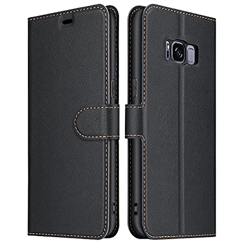 ELESNOW Hülle für Samsung Galaxy S8, PU Leder Klappbar Wallet Handyhülle Schutzhülle Tasche mit Kartenfach, Standfunktion, Magnetisch für Samsung Galaxy S8 Hüllen (Schwarz)
