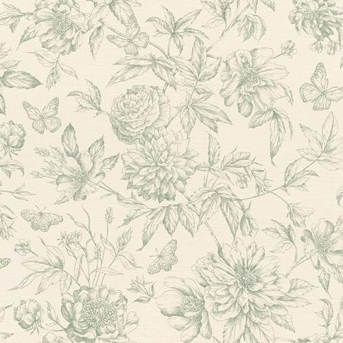Rasch Tapete 793925 – Vliestapete in Cremeweiß mit floralem Muster im Vintage Stil in Grün - 10,05 x 0,53 (LXB)