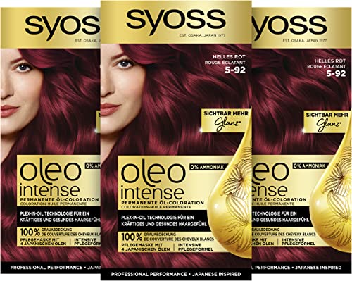 Syoss Oleo Intense Öl-Coloration 10-50 5-92 Helles Rot Stufe 3 (115 ml), dauerhafte Haarfarbe mit pflegendem Öl, Coloration ohne Ammoniak