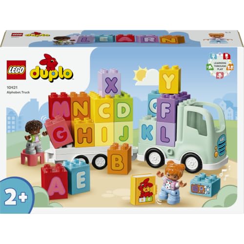 LEGO DUPLO Town ABC-Lastwagen, Lernspielzeug für Kleinkinder ab 2 Jahren, ABC-LKW-Spielzeug mit Anhänger und Buchstaben-Steinen, plus Figuren eines Jungen und eines Mädchens, Geschenk für Kinder 10421