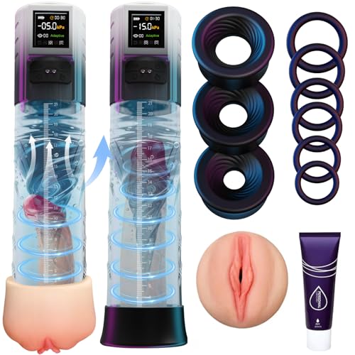 HIVEFUN Penispumpe Sex Spielzeug für die Männer, Penis Pumpe Sexspielzeug Masturbieren für Männer Vakuumpumpe mit Adaptive Modus 6 Saugstufen, Elektrische Penisvergrößerung Taschenmuschi Masturbator