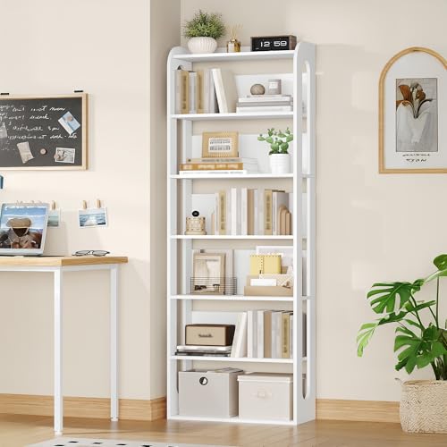 Hzuaneri Bücherregal, 7-stöckiges bücherregal Holz, Buch Regal, Hölzernes Standregal für Schlafzimmer, Wohnzimmer und Arbeitszimmer 24 x 60 x 182 cm weiß BC70003X