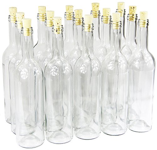 Weinflasche 750 ml ohne/mit Korken Glasflasche Leere Flasche Likör Wein 3 Farben (16 STK. mit Korken, Weiß)