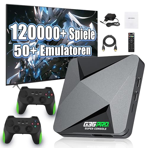 G36 PRO Retro Spielkonsole 256G, Video Emulator Spielekonsole mit Integriertem 120000+ Retro Spiel 50+ Emulator, EmuELEC & Android-System, 2 x 2,4G Wireless Controllern, Plug and Play TV Videospielen