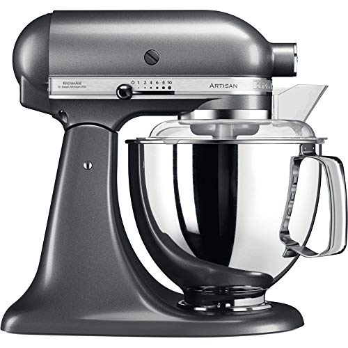 KitchenAid Küchenmaschine - Artisan - Kippbarem Food Processor - Teigknetmaschine mit 5 Zubehör - 2 Schüsseln aus Edelstahl - 4.8 L - Medallion silber