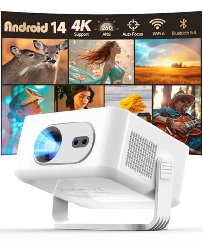 Magcubic Beamer Android 14,HY300max Mini Beamer 4K & 8K mit Dualband WiFi 6 BT 5.4, 260 ANSI unterstützt Autofokus und Trapezkorrektur geeignet für Heimkino projektor