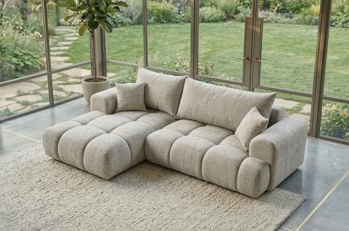B&B HOME Big-Sofa Vitton II, L-Form, Cord-Bezug, Beige, Schlaffunktion, Bettkasten, Skandinavisch (Mit Armlehne Links)