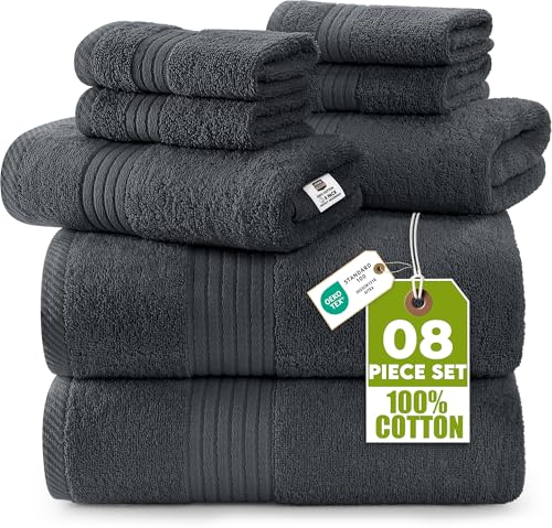 Utopia Towels 8-teiliges Handtücher aus 100% Baumwolle, weich und saugfähig für den täglichen Gebrauch, 2 Badetücher 69 x 137 cm, 2 Handtüchern 41 x 71 cm, 4 Waschlappen 30 x 30 cm (Grau)