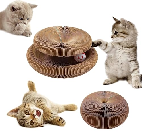 SDZHDMO Katzen Kratzbrett,Magic Organ Cat Scratching Board,Katzenspielzeug 2-in-1 Cat Kratzbrett mit Glöckchen,Foldable Convenient Cat Scratcher Durable Recyclable,Cat Scratcher Cardboard House
