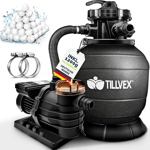 tillvex® Sandfilteranlage Pool mit Timer 13.200L/h + 1200g Filterbälle