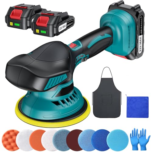 XIAZIR Polishing Schnurlose Poliermaschine - 6-Zoll-Autopolierer mit 2 Stück 21V 2000mAh Lithium-Akku und 13 PCS Aufsätze, Auto-Poliermaschine 6 variable Geschwindigkeit 5500RPM