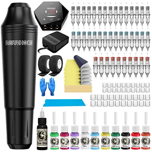 Wormhole Tattoo Maschine Set Tattoo Set Rotary Tattoo Maschine Kit Netzteil 40 Tattoo Nnadeln 11 Tattoo Tinte 40 Tattoo Tintenkappen Tattoo Maschine TK108A
