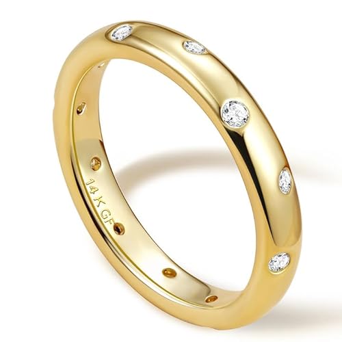 Adramata Ringe Frauen 14 Karat Gold Gefüllte Ring Damen Stapelbarer Daumenring Dünner Fingerring CZ Statement Ring Bandring Verlobungsring Eheringe Engagement Ringe
